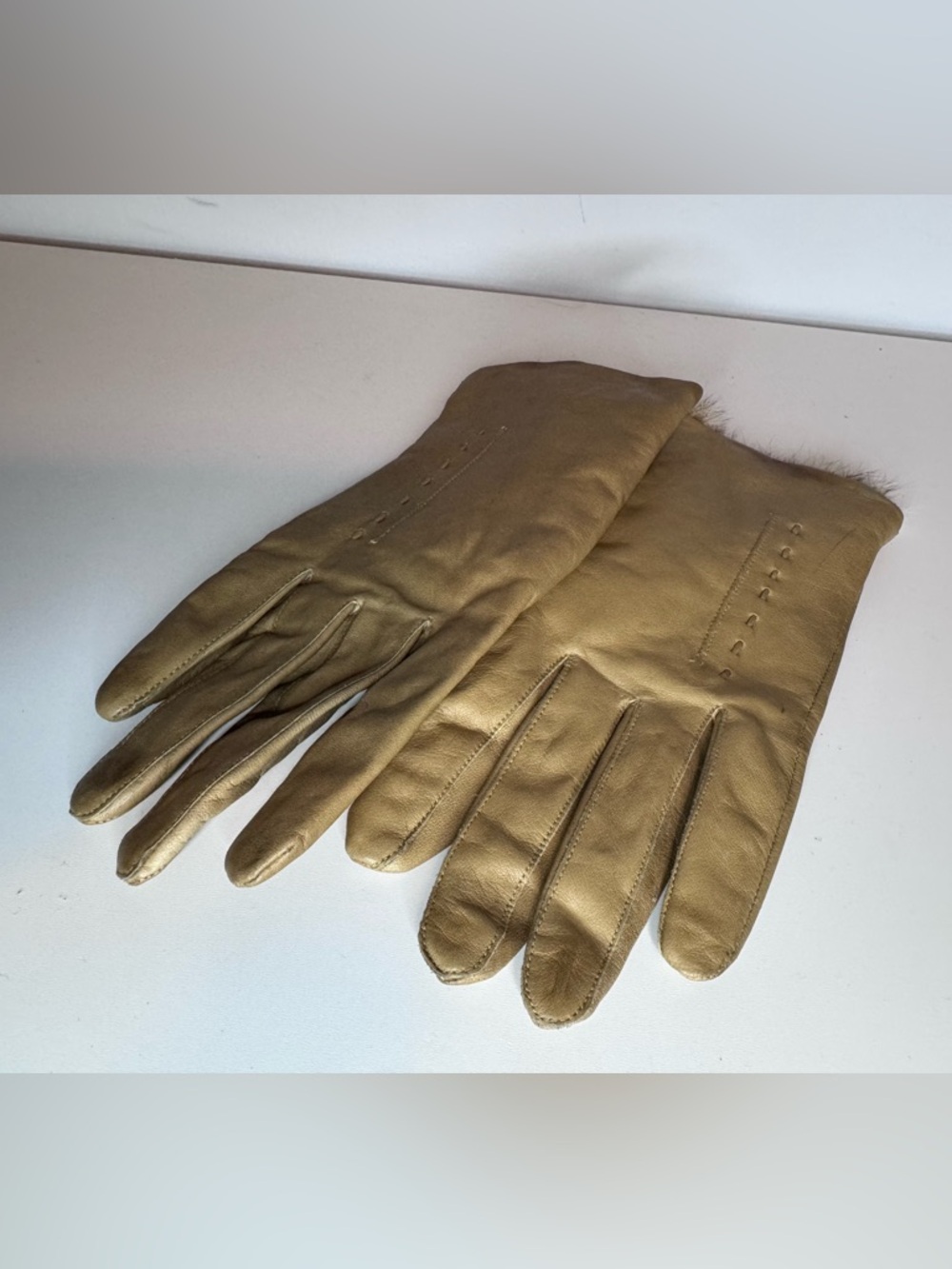 Vintage, Sears Gold Leather Women's Gloves with Fur Trim